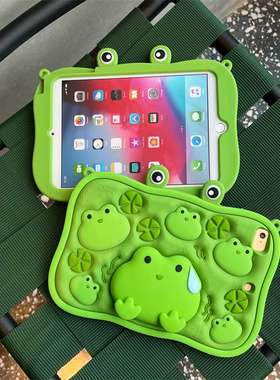 伸缩支架绿色青蛙适用苹果ipad10代平板保护套ipadair5硅胶mini6/air3/air2可爱ipadpro2021学生ipad9卡通软