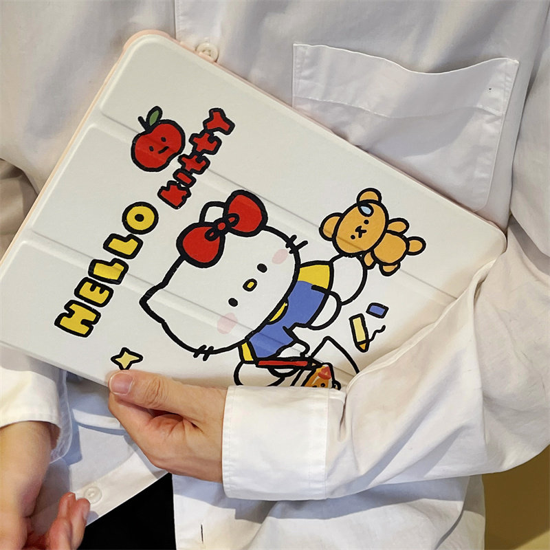 粉色KT猫玩偶适用苹果ipad10代平板保护套ipadair2024三折mini6/air5/air2防摔女ipadpro2024时尚ipad9亚克力