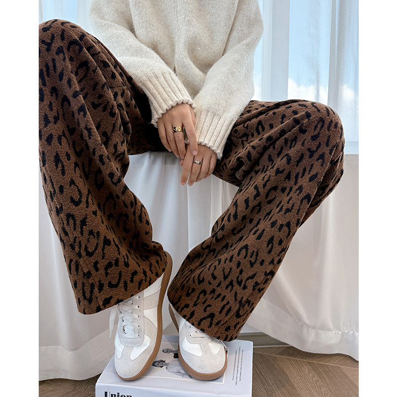 豹纹弯刀裤女春秋高腰复古垂坠感镰刀美拉德咖含羊毛混纺香蕉阔腿,女装/女士精品,休闲裤,淘宝优惠券,粉丝福利购,淘宝优惠卷