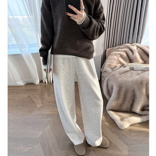 高腰显瘦毛线绵羊毛针织阔腿裤 直筒裤 女加厚松紧腰窄版 镰刀弯刀裤