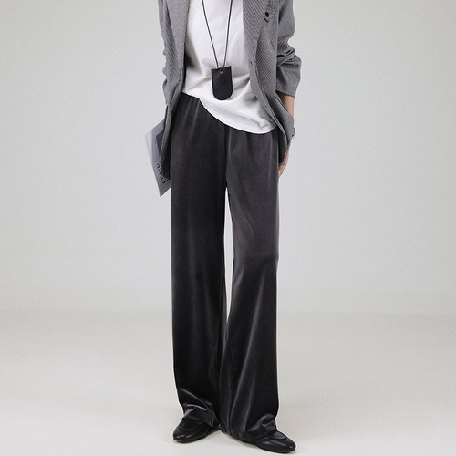 显高显瘦金丝绒阔腿裤