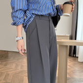 灰色西装 加长拖地阔腿裤 裤 女春秋高腰高级感垂感冰丝直筒显瘦西裤