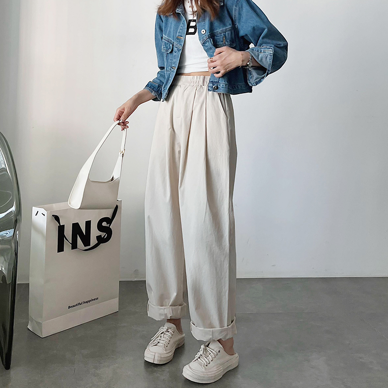 高腰日系直筒大码女工装裤阔腿裤