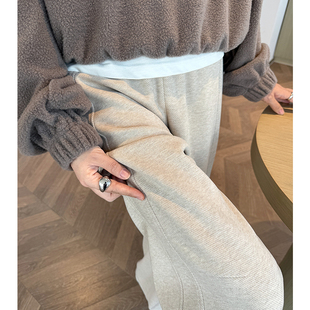 绵羊毛呢加厚直筒裤 燕麦色加绒阔腿裤 女秋冬高腰高个子休闲弯刀裤