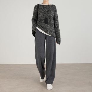 醋酸镰刀阔腿裤 窄版 女秋冬高腰加绒垂感加厚宽松卫裤 羊毛呢香蕉裤