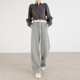 缎面拼接抽绳休闲宽松直筒运动高腰阔腿裤 灰色卫裤 女春秋2025新款