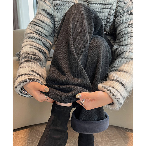 2024新款~人字纹毛呢阔腿裤女