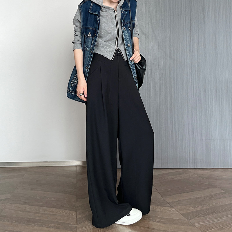 黑色西装裤女2025新款秋高腰压褶垂感休闲百搭显瘦宽松直筒阔腿裤,女装/女士精品,休闲裤,淘宝优惠券,粉丝福利购,淘宝优惠卷