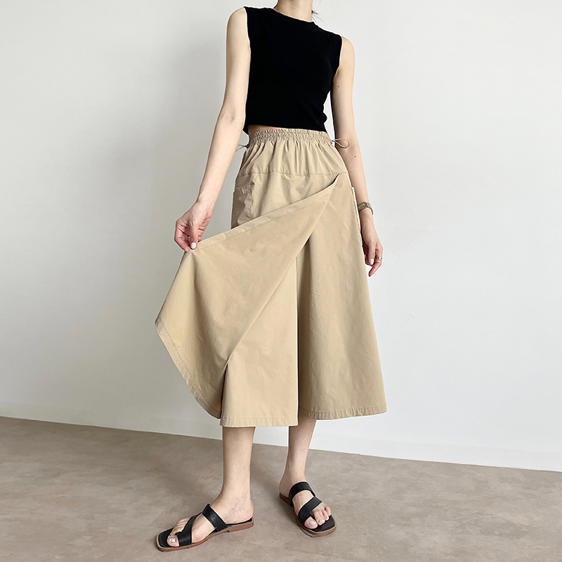 山系工装裙裤女2025秋七分高腰胖mm假两件美式a字梨形长款半身裙