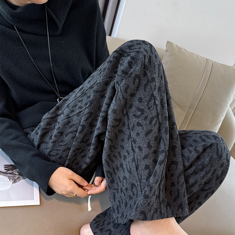 灰色豹纹阔腿裤女秋高腰复古设计感垂感含羊毛混纺加厚直筒弯刀裤,女装/女士精品,休闲裤,淘宝优惠券,粉丝福利购,淘宝优惠卷