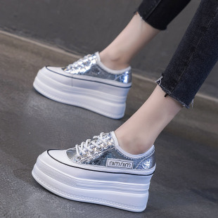 2021春银色内增高8cm小白鞋 女厚底松糕欧美百搭网红高跟潮牌时尚