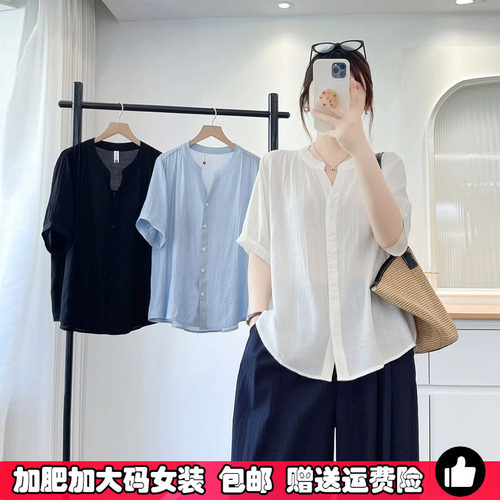 夏季薄款透气短袖衬衫女大码上衣