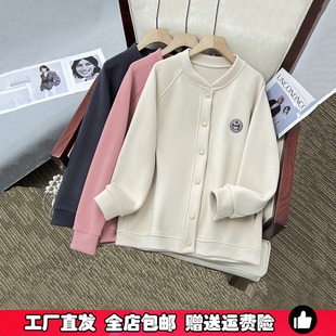 特大码胖MM韩版加厚双面绒外套女秋冬季新款宽松bf显瘦棒球服上衣