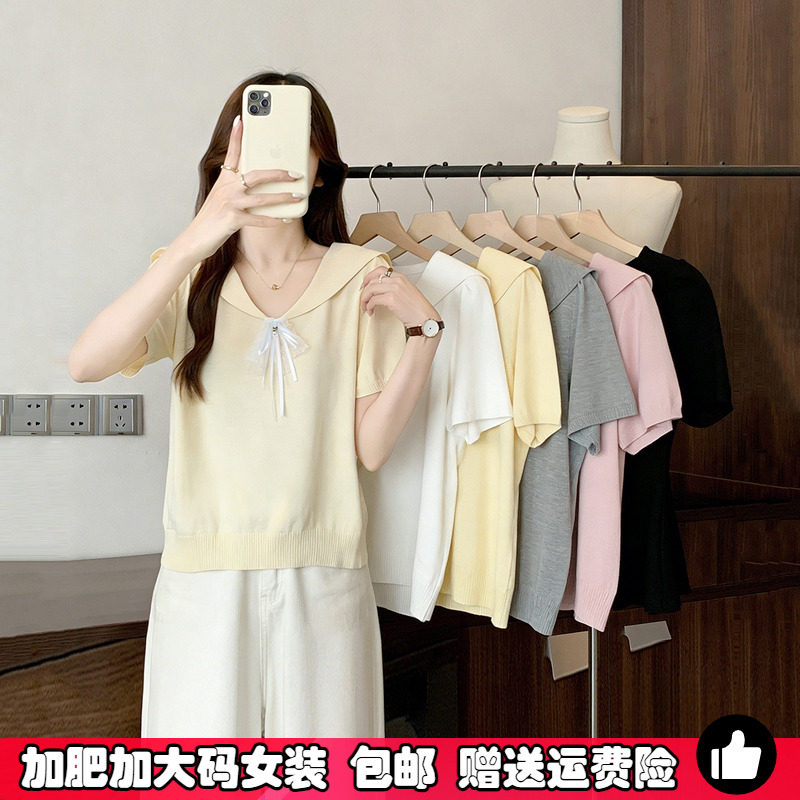 大码女装韩版冰丝短袖针织t恤衫图片