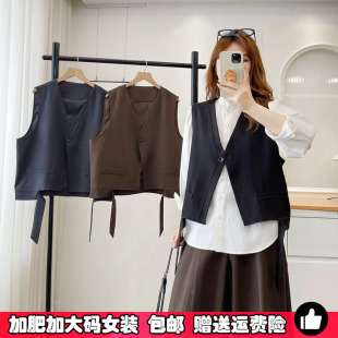 大码胖MM西装马甲女2026春秋新款外搭叠穿女款坎肩黑色短款马夹秋