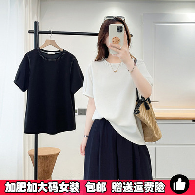 夏季大码明线设计感短袖t恤女士