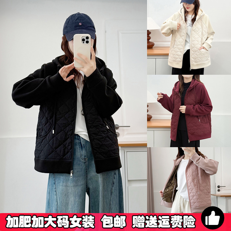 大码女秋冬防风恒温连帽夹棉外套