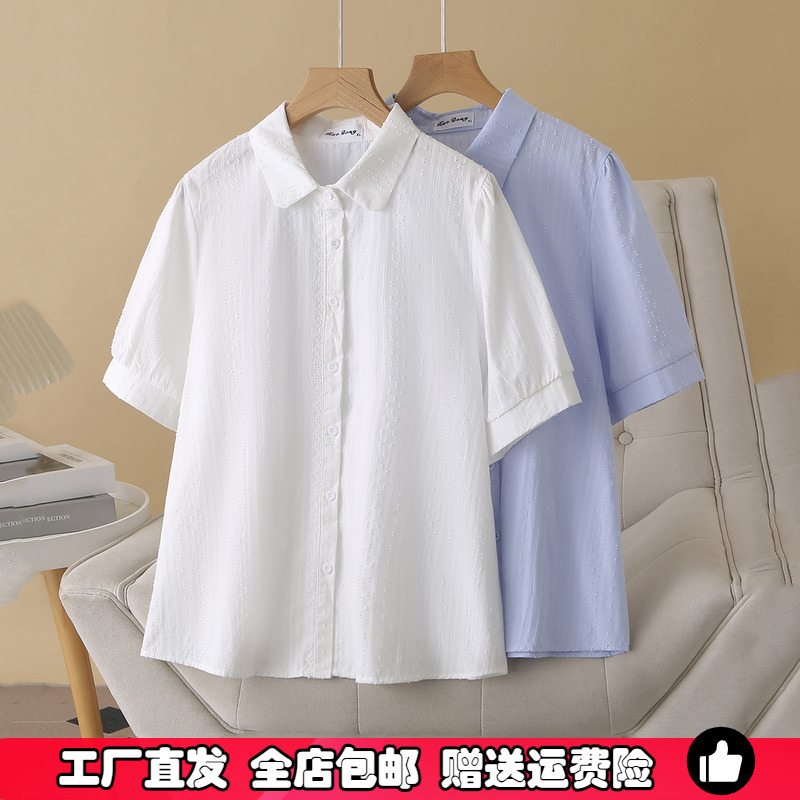 大码遮肚子POLO领正肩纯棉衬衫女