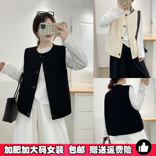 马夹外套上衣 宽松显瘦无袖 大码 高级感休闲纽扣马甲背心女胖mm秋季