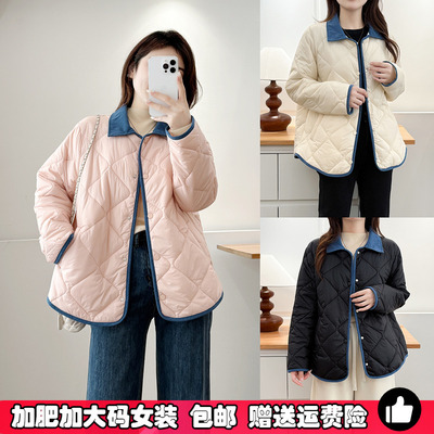 秋冬薄款棉服撞色棉衣外套女大码