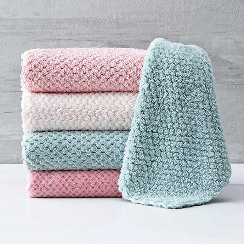 厨房抹布吸水不掉毛洗碗巾家用懒人擦桌毛巾加厚珊瑚绒清洁百洁布