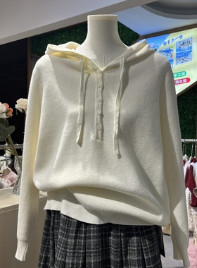 欧洲站2025秋冬新款时尚紫色连帽针织衫女士长袖毛衣套头卫衣打底