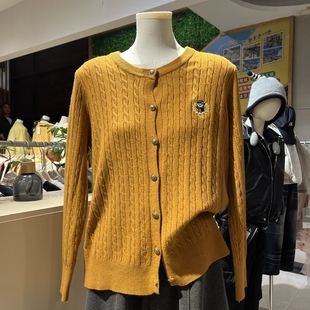 学院风针织外套春秋款 宽松外搭长麻花纹圆领上衣 小熊刺绣毛衣韩版