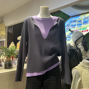 女欧洲站2025冬装 打底衫 新款 时尚 欧货女装 暖fufu假两件V领针织衫