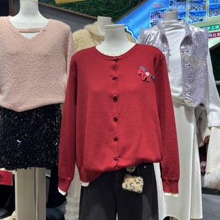 小马撞色拼接假两件圆领针织开衫 秋冬内搭毛衣显瘦上衣 女2025新款