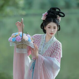 嫦娥汉服摄影道具花篮古风舞蹈拍摄花篮魏晋风花篮竹编珍珠花篮