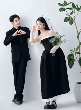 典雅黑色超蓬手工蝴蝶结新娘结婚头纱订婚领证头饰气质森系公主