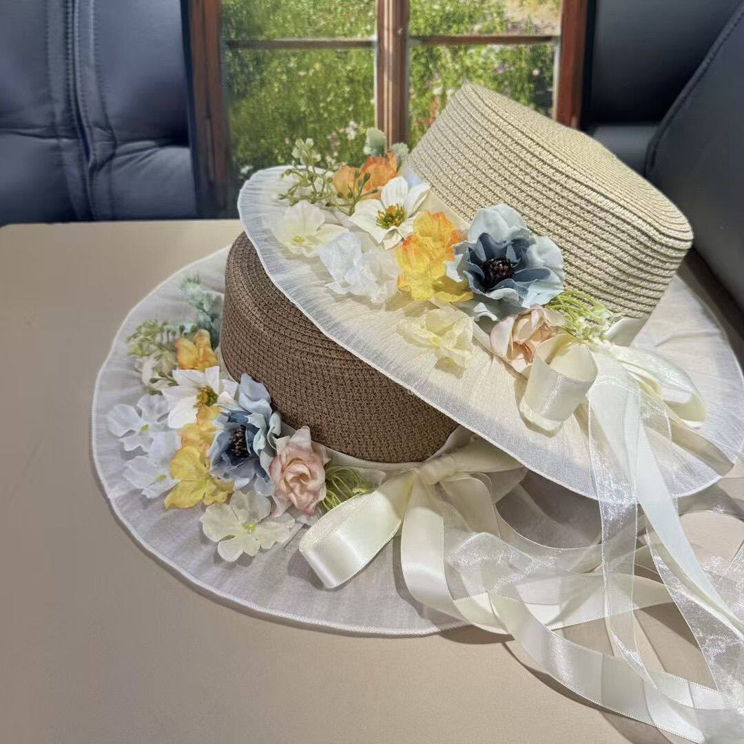 2025夏季新款洛丽塔草帽ins高颜值海边度假遮阳帽沙滩防晒太阳帽