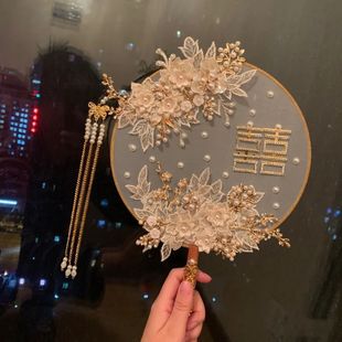 中式新娘团扇diy材料包红色手工刺绣喜扇婚礼拍照秀禾服结婚扇子