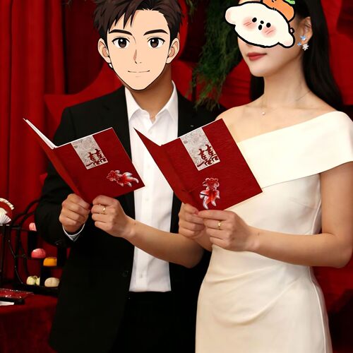 原创设计新中式婚礼誓言卡手卡
