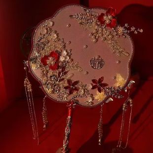 新娘团扇结婚中式 豪华成品婚扇材料包缠花秀禾服闺蜜结婚礼物红色
