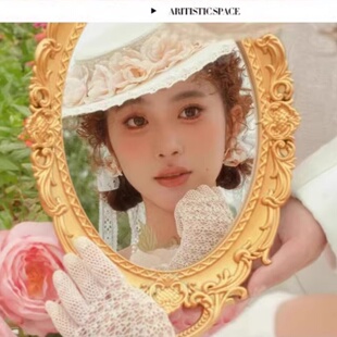 法式婚纱照摄影道具外景蕾丝扇子流苏伞金色浮雕镜子影楼拍摄复古