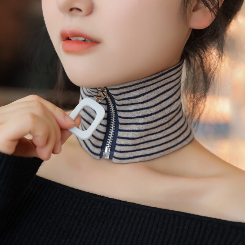 春秋新款卫衣拉链装饰假领子针织条纹围脖项圈颈部装饰围巾护颈椎