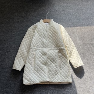 菱格纹立领秋冬季中长款棉服女薄款保暖收腰显瘦设计感中长款棉衣