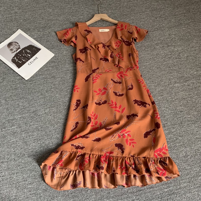 小码连衣裙夏季小个子连衣裙女森系收腰显瘦减龄小清新V领A字裙