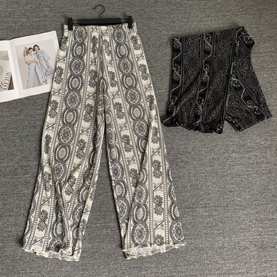 日单女装 夏季阔腿裤女新款休闲薄款印花时尚洋气百搭直筒九分裤