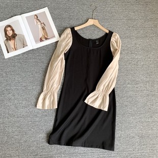 小个子法式 小码 黑色赫本风连衣裙女网纱拼接设计感裙子 S码 天丝袖