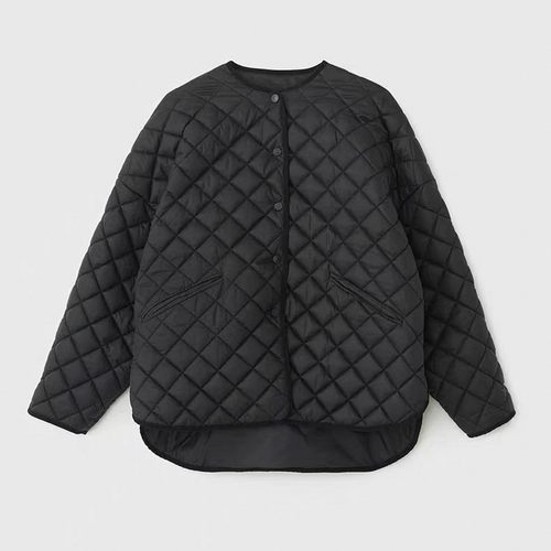 菱形格棉服女冬季宽松保暖棉外套