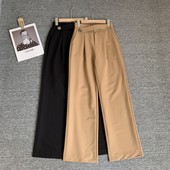 裤 女春季 新款 小码 通勤百搭裤 半松紧西装 高腰宽松直筒时尚 子 女裤