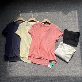 日单女装高品质法式慵懒风V领短袖T恤女轻薄舒适百搭上衣多色