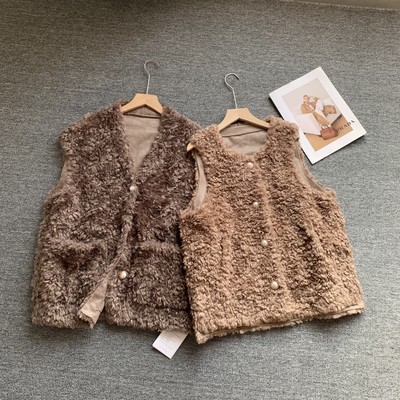 皮毛一体羊羔毛皮草马甲外套