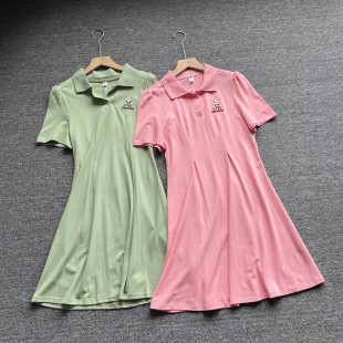 夏季女装学院风polo领连衣裙女刺绣小标翻领减龄休闲中长款裙子