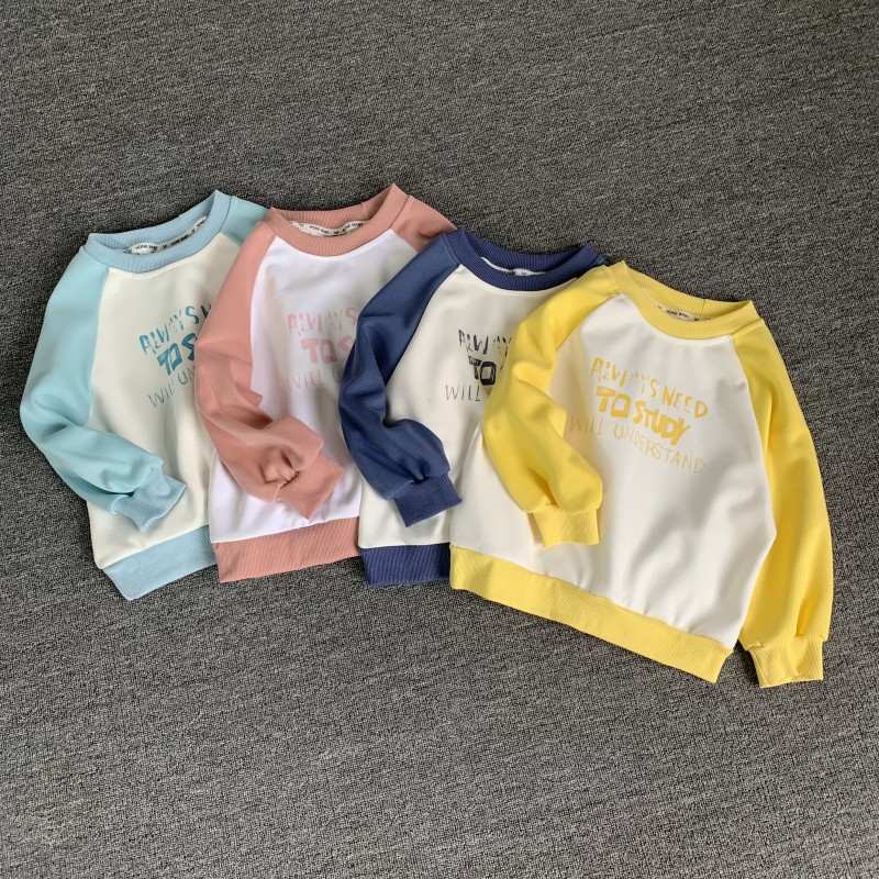 男女童春秋韩版插肩拼色圆领卫衣