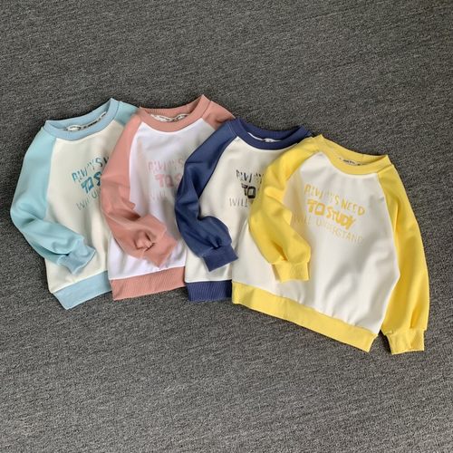 男女童春秋韩版插肩拼色圆领卫衣