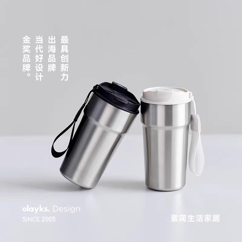 olayks立时没事杯保温杯女保冷便携316不锈钢咖啡杯500ml吸管水杯