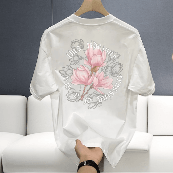 海外订单尾货~专柜撤回美式高街玫瑰小众设计短袖T恤男女重磅纯棉